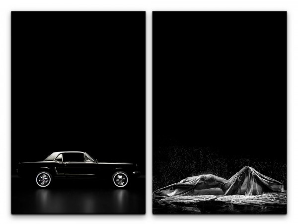 2 Bilder je 60x90cm Ford Mustang Schwarz Model Sexy Erotisch Sinnlich Akt