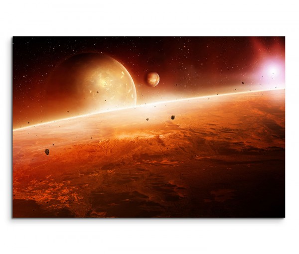 120x80cm Wandbild Planeten Sonnenaufgang Weltall