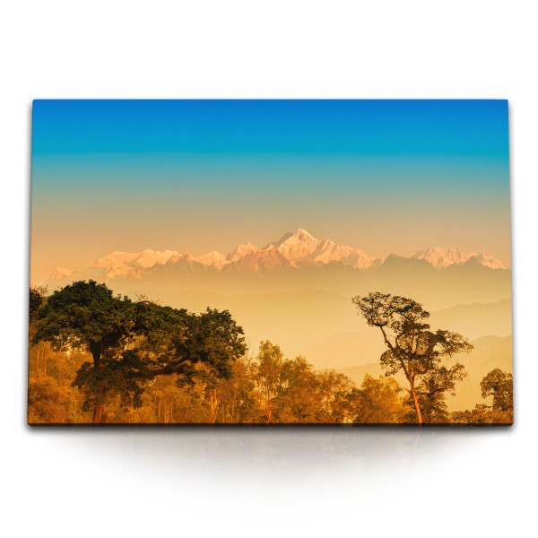 120x80cm Wandbild auf Leinwand Kangchendzönga Gebirge Indien Berge Natur Landschaft