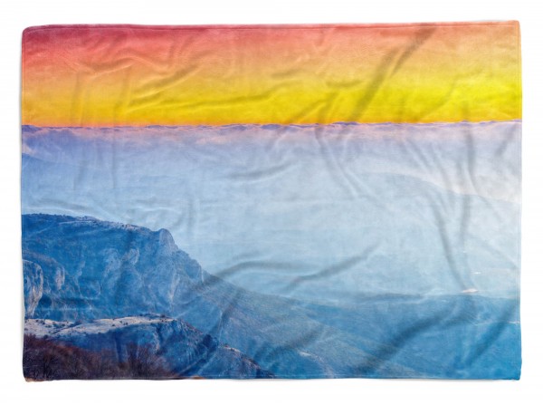 Handtuch Strandhandtuch Saunatuch Kuscheldecke mit Fotomotiv Berge Wolken Abendröte Harmo