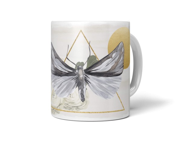 Dekorative Tasse mit schönem Motiv Schmetterling schönem Design goldene Elemente Sonne