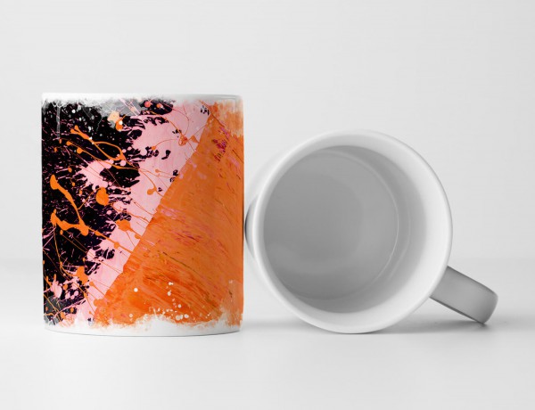 Tasse Geschenk orange, hellrosa + Farbspritzer auf schwarz 