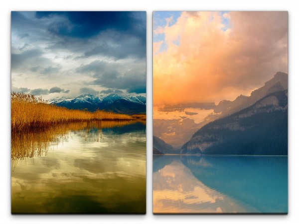 2 Bilder je 60x90cm Alaska Berge See Reflexion Unberührt Einsam Seelenfrieden