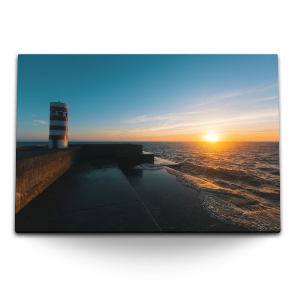 120x80cm Wandbild auf Leinwand Leuchtturm Künste Sonnenuntergang Ozean Abendrot