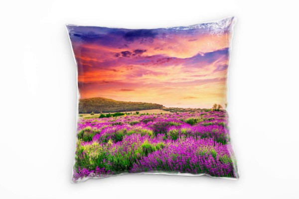 Landschaft, bunt, Sonnenuntergang, Lavendelfeld Deko Kissen 40x40cm für Couch Sofa Lounge Zierkissen