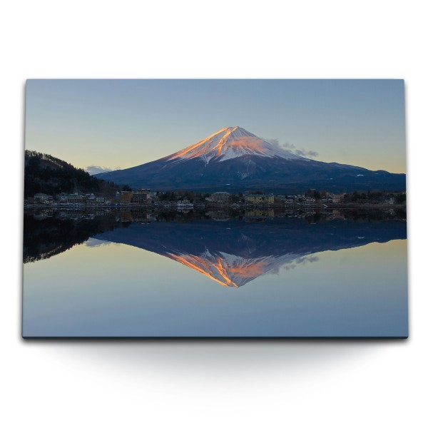120x80cm Wandbild auf Leinwand Japan Fuji Vulkan Berg See Natur Sonnenuntergang