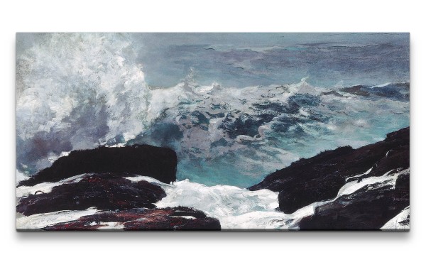 Remaster 120x60cm Winslow Homer weltberühmtes Wandbild Northeaster Meer Felsen Wellen