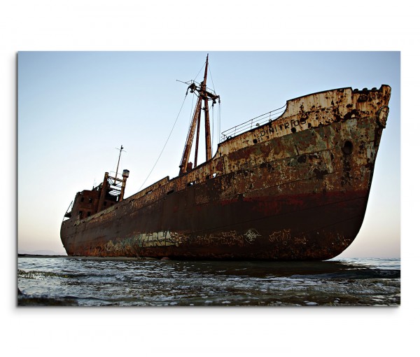 120x80cm Wandbild Meer altes Schiff Sandbank gestrandet