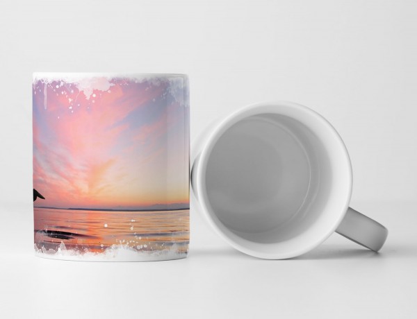 Tasse Geschenk Landschaftsfotografie – Sonnenaufgang mit Pelikan im Flug