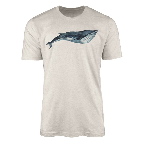 Herren Shirt 100% gekämmte Bio-Baumwolle T-Shirt Blauwal Wasserfarben Motiv Nachhaltig Ökomode aus