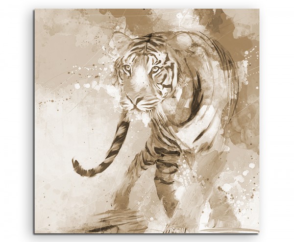 Tiger 60x60cm Aquarell Art Leinwandbild Sepia