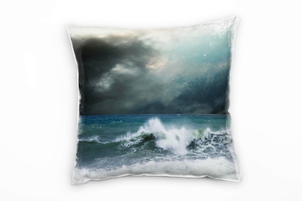 Strand und Meer, dunkel Wellen, Himmel, blau, weiß Deko Kissen 40x40cm für Couch Sofa Lounge Zierkis