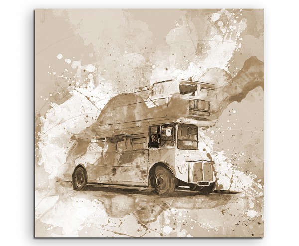London Bus 60x60cm Aquarell Art Leinwandbild Sepia