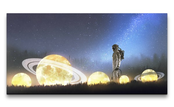 Leinwandbild 120x60cm Fantasie Astronaut Lichter Milchstraße Zauberhaft Planeten
