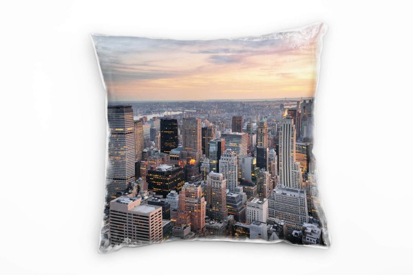 City, orange, grau, Sonnenuntergang, New York Deko Kissen 40x40cm für Couch Sofa Lounge Zierkissen