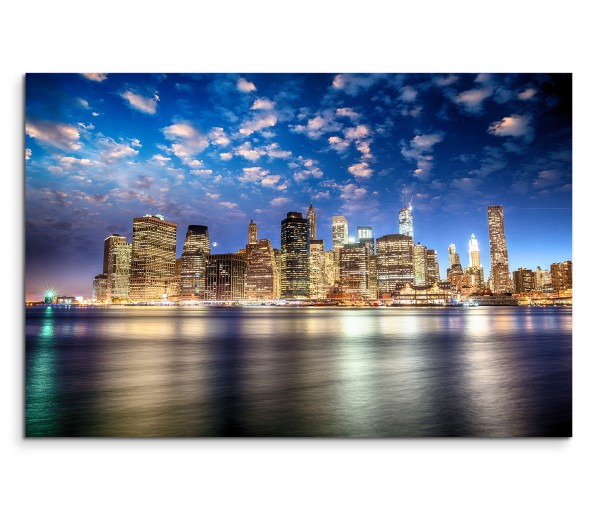 120x80cm Wandbild Manhattan Skyline Sonnenuntergang Wasser