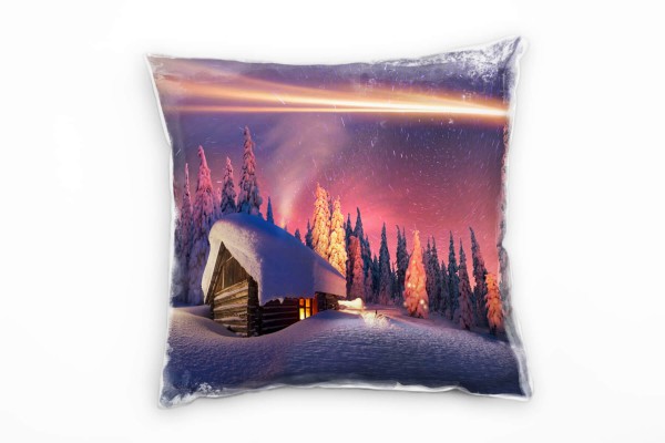 Winter, rot, blau, Sternschnuppe, Hütte, Weihnachten Deko Kissen 40x40cm für Couch Sofa Lounge Zierk