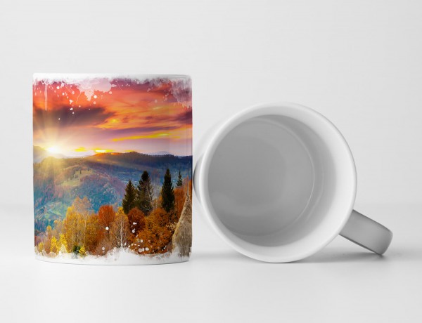 Tasse Geschenk Landschaftsfotografie – Berglandschaft bei Sonnenaufgang im Herbst