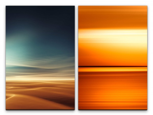 2 Bilder je 60x90cm Wüste Sahara Gold Orange Sonne Horizont Wolken
