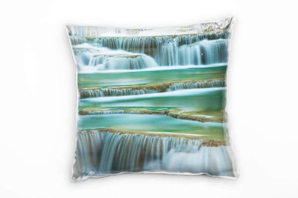 Natur, grün, blau, Wasserfall, Nah, Thailand Deko Kissen 40x40cm für Couch Sofa Lounge Zierkissen