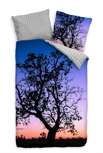 Baum Sonnenuntergang Blau Bettwäsche Set 135x200 cm + 80x80cm Atmungsaktiv