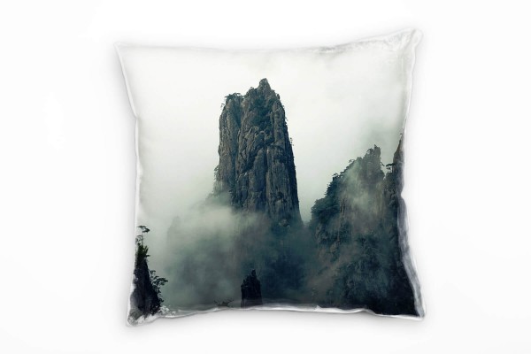 Landschaft, grau, Nebel, Berge, China Deko Kissen 40x40cm für Couch Sofa Lounge Zierkissen