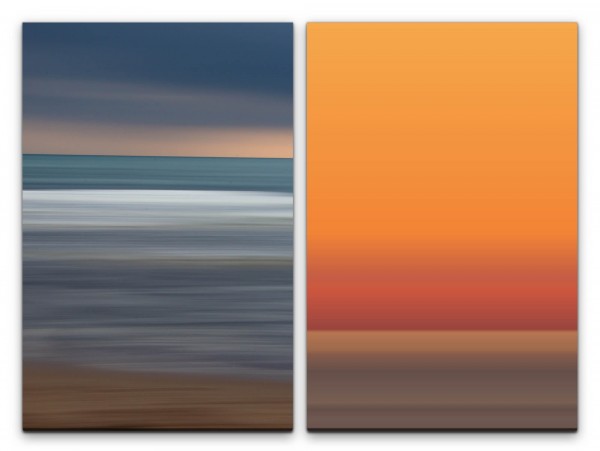 2 Bilder je 60x90cm Horizont Orange Abstrakt Minimal Meditation Stille Harmonie