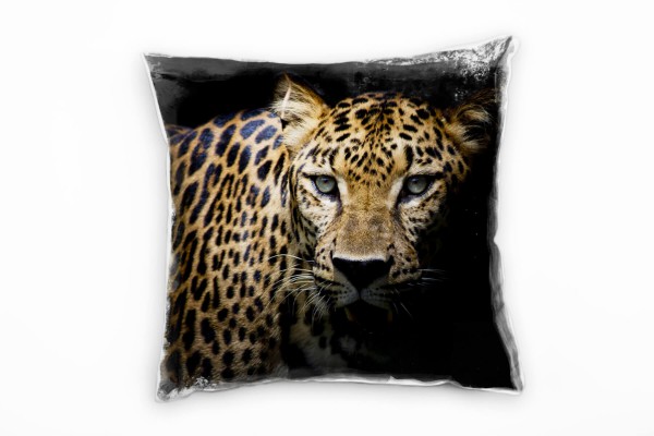Tiere, Leopard, Portrait, braun, schwarz Deko Kissen 40x40cm für Couch Sofa Lounge Zierkissen