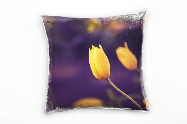 Blumen, Tulpen, gelb, lila Deko Kissen 40x40cm für Couch Sofa Lounge Zierkissen