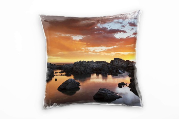 Meer, orange, grau, Sonnenuntergang, dunkle Wolken Deko Kissen 40x40cm für Couch Sofa Lounge Zierkis