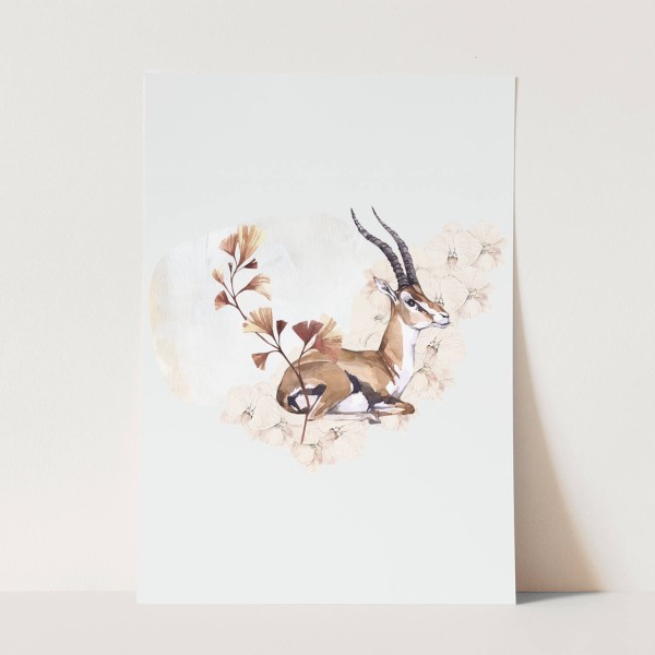 Wandbild Tier Motiv Antilope Hörner Blüten Kunstvoll Wasserfarben