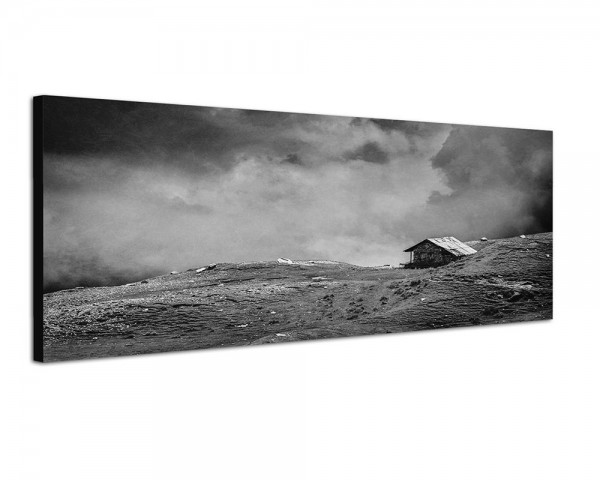 150x50cm Alpen Wiese Holzhaus Wolken Nebel Vintage