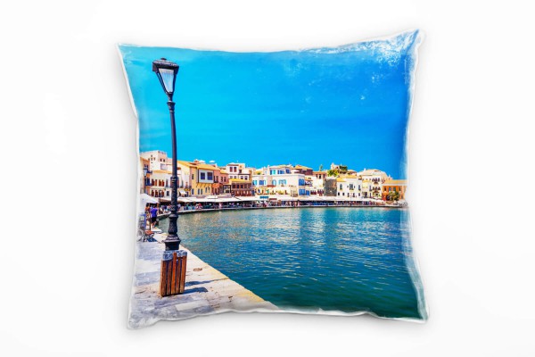 City, Meer, Griechenland, blau, beige Deko Kissen 40x40cm für Couch Sofa Lounge Zierkissen