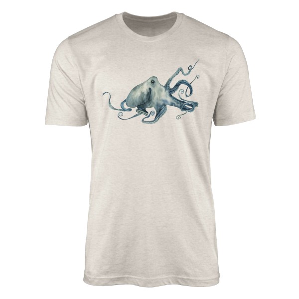 Herren Shirt 100% gekämmte Bio-Baumwolle T-Shirt Oktopus Wasserfarben Motiv Nachhaltig Ökomode aus