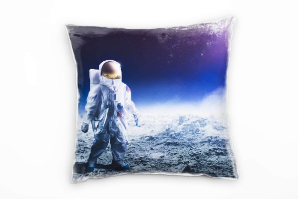 Abstrakt, Natur, Astronaut auf dem Mond, grau, blau Deko Kissen 40x40cm für Couch Sofa Lounge Zierki