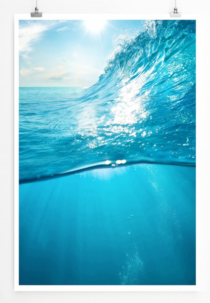 Künstlerische Fotografie 60x90cm Poster Strahlend blaue Meereswelle