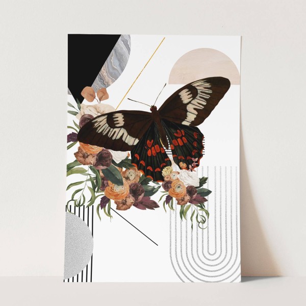 Wandbild schwarzer Schmetterling exklusives Design Blumen Vintage