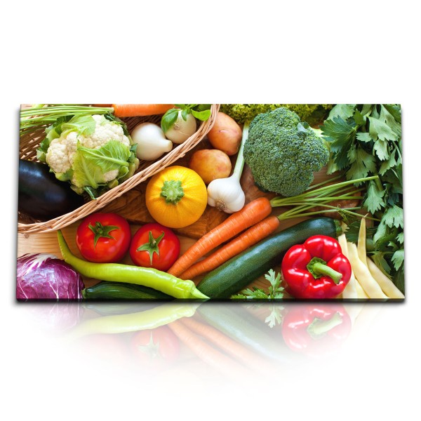 Kunstdruck Bilder 120x60cm Obst Gemüse Küche Essen Karotten Farbenfroh