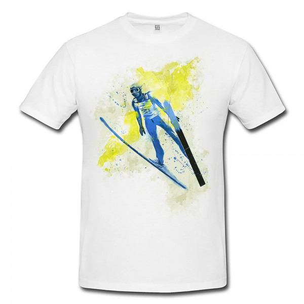Ski Weitsprung Premium Herren und Damen T-Shirt Motiv aus Paul Sinus Aquarell