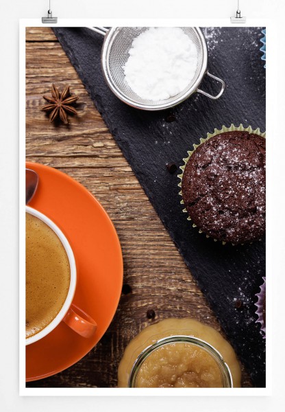 Food-Fotografie 60x90cm Poster Kaffeetasse mit Muffins