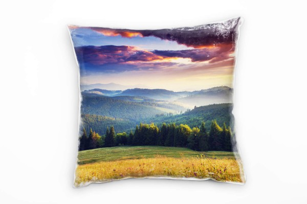Landschaft, grün, gelb, orange Sonnenuntergang, Wald, Ukraine Deko Kissen 40x40cm für Couch Sofa Lou