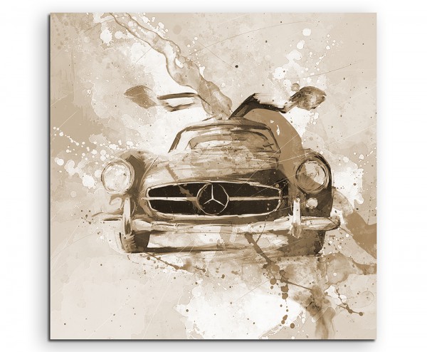 Mercedes SLS Oldtimer 60x60cm Aquarell Art Leinwandbild Sepia
