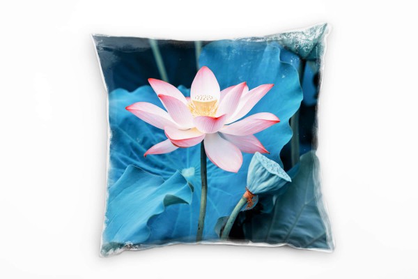 Blumen, Lotusblume, grün, rosa, blau Deko Kissen 40x40cm für Couch Sofa Lounge Zierkissen