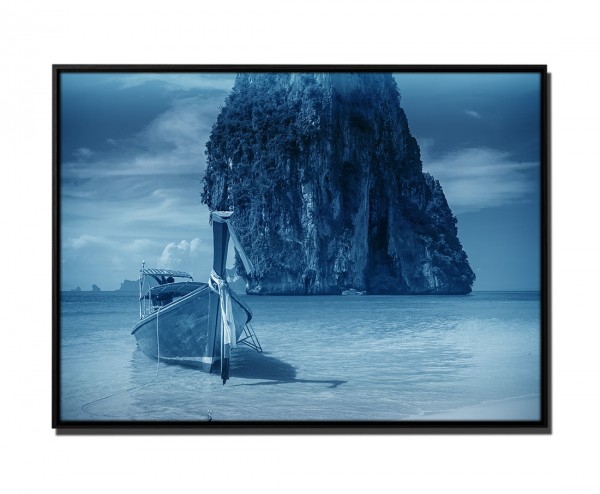 105x75cm Leinwandbild Petrol Boot am Strand Thailand