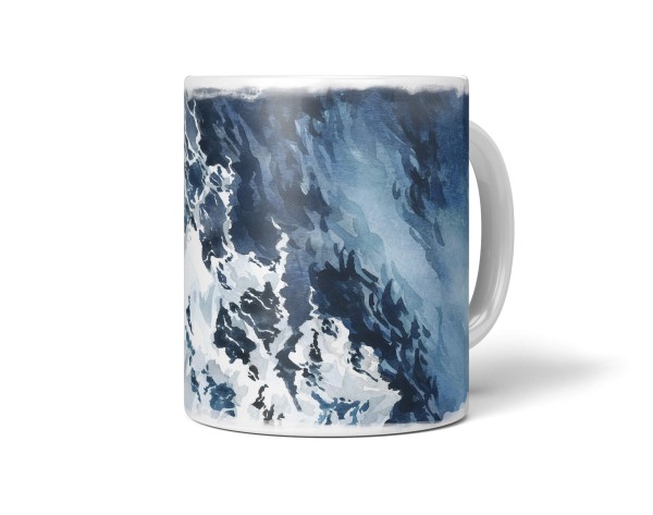 Dekorative Tasse mit schönem Motiv Wasserfarben Meer Welle Kunstvoll Aquarell Blau