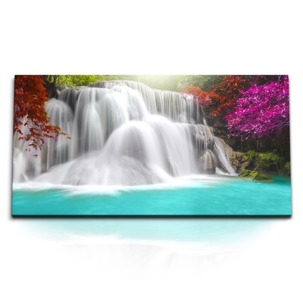 Kunstdruck Bilder 120x60cm Wasserfall Thailand Dschungel Tropisch Lagune