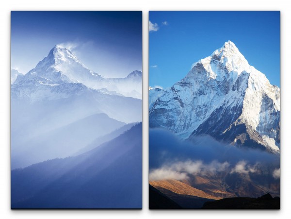 2 Bilder je 60x90cm Berggipfel Berge Himalaja Kraftvoll Natur Stille Ruhe