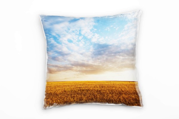 Landschaft, braun, blau, Feld, Sonnenuntergang Deko Kissen 40x40cm für Couch Sofa Lounge Zierkissen