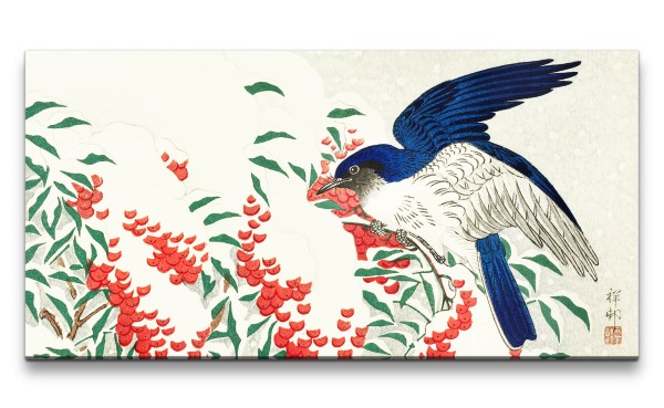 Remaster 120x60cm Ohara Koson traditionell japanische Kunst rote Beeren Winter Schnee schöner Vogel