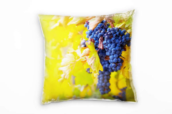 Natur, Weintrauben, blau, grün, gelb Deko Kissen 40x40cm für Couch Sofa Lounge Zierkissen